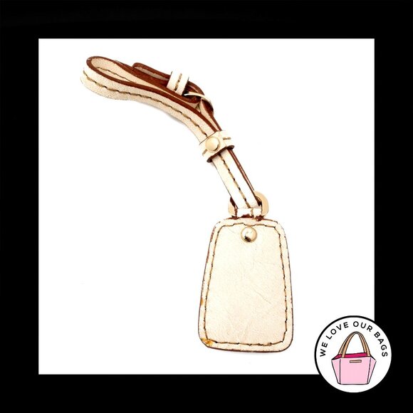 LIZ CLAIBORNE Ivory Cream Leather Strap Buckle Fob Bag Charm Keychain Hang Tag - Picture 2 of 2